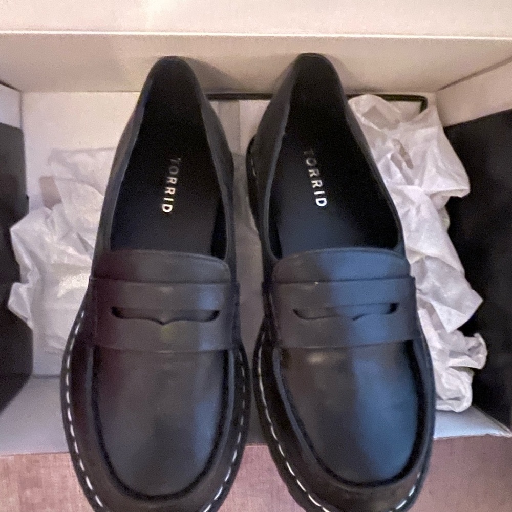 Size 7W Torrid Vegan Black Lug Sole Loafers